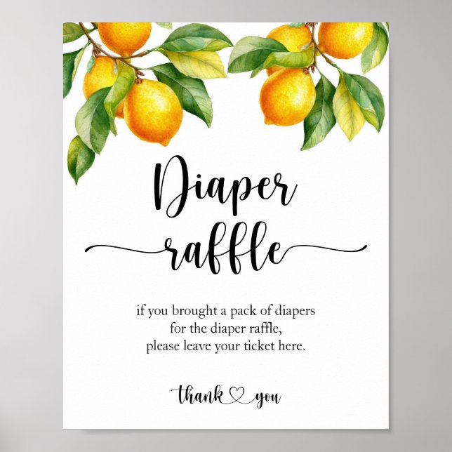 Póster Rótulo Lemon Baby Shower Diaper Raffle (Frente)