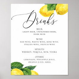 Póster Rótulo Lemon Drinks | Bar Citrus Botanical Boda