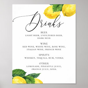 Póster Rótulo Lemon Drinks   Bar Citrus Botanical Boda