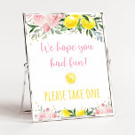 Póster Rótulo Lemonade Pink Floral Birthday Favor<br><div class="desc">Este adorable cartel fiesta presenta limones acuáticos coloridos,  flores rosadas y confetti de Relieve metalizado de oro falso.</div>