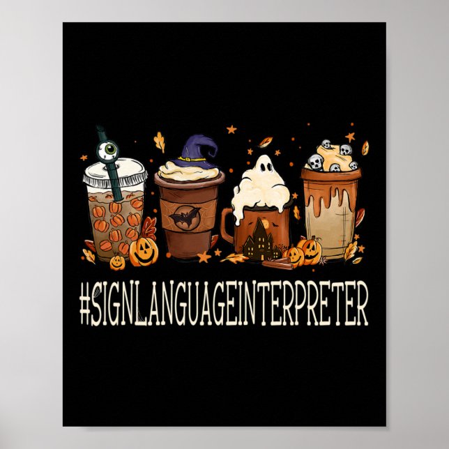 Póster Rótulo Lenguaje intérprete Horror Café Halloween (Frente)
