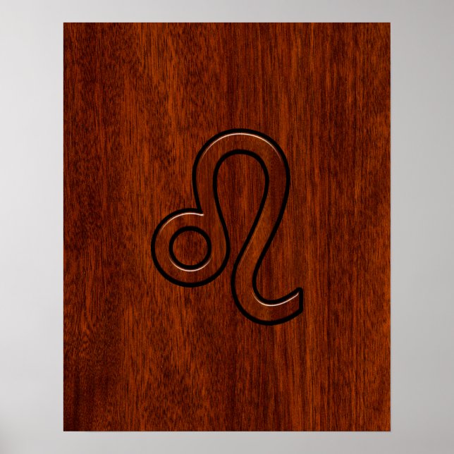 Póster Rótulo Leo Zodiac al estilo de madera de Mahogany (Frente)