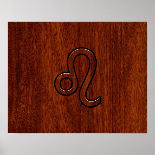 Póster Rótulo Leo Zodiac al estilo de madera de Mahogany (Frente)