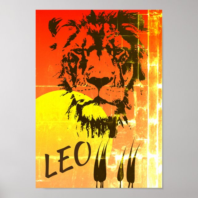 Póster RÓTULO LEO Zodiac ~ Cara de león y Poster de atard (Frente)