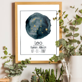 Póster Rótulo Leo Zodiac: Nombre y cumpleaños personaliza
