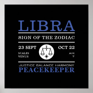 Póster Rótulo Libra del Zodiaco, Poster Astrológico