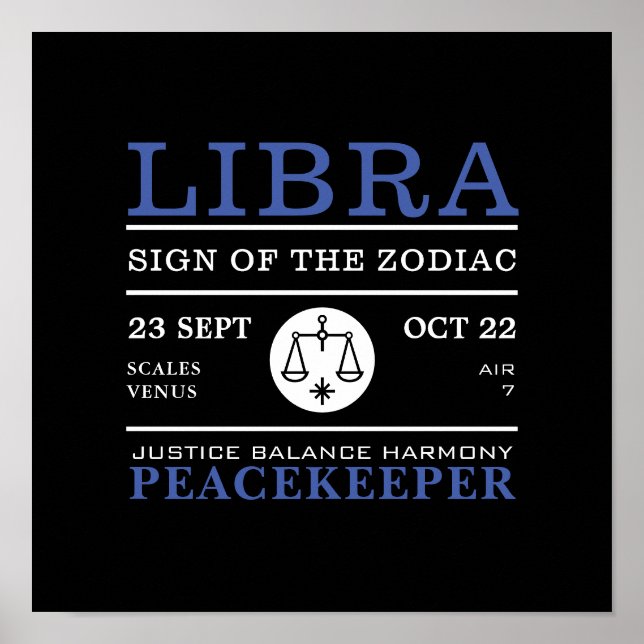 Póster Rótulo Libra del Zodiaco, Poster Astrológico (Frente)
