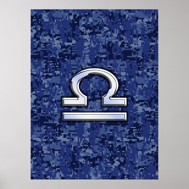 Póster Rótulo Libra Zodiac en camuflaje digital azul (Frente)