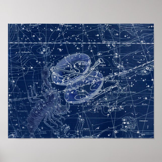 Póster Rótulo Libra Zodiac Ilustracion de cosecha (Frente)