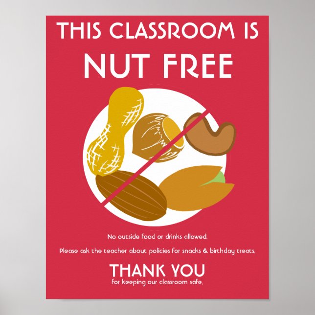 Póster Rótulo libre de nueces en aula para la escuela o l (Frente)