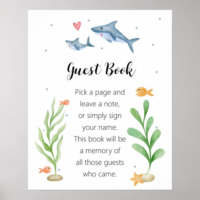 Póster Rótulo "Libro de invitados" de Shark Baby Shower (Frente)