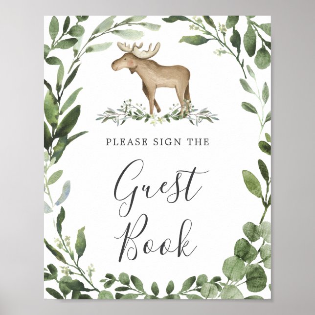 Póster Rótulo Lumberjack Moose Baby Shower Guestbook (Frente)