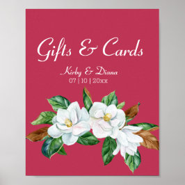 Póster Rótulo Magenta Magnolia Bouquet Boda