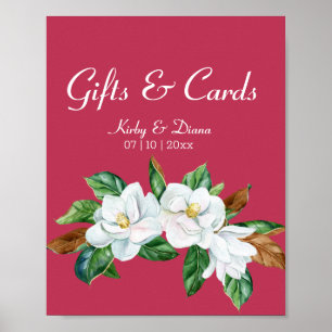 Póster Rótulo Magenta Magnolia Bouquet Boda
