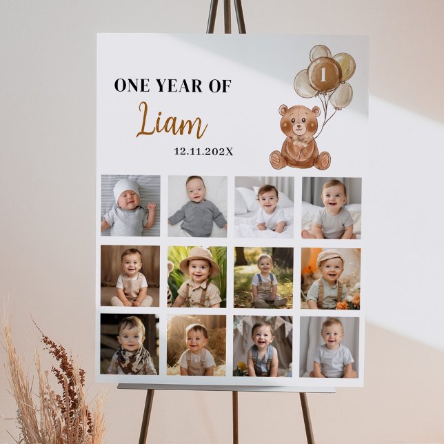 Póster Rótulo marrón de fotos de cumpleaños de osito de p (Subido por el creador)