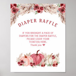 Póster Rótulo Marsala Pumpkin Baby Shower Diaper Raffle