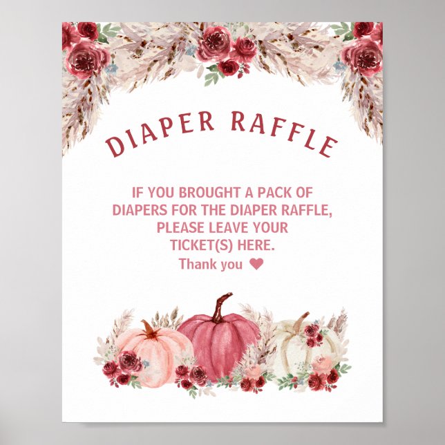 Póster Rótulo Marsala Pumpkin Baby Shower Diaper Raffle (Frente)