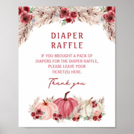 Póster Rótulo Marsala Pumpkin Baby Shower Diaper Raffle