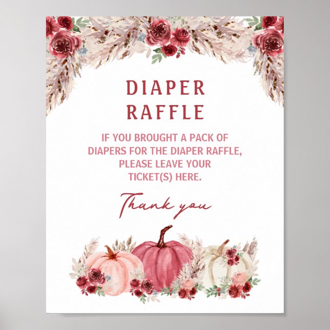 Póster Rótulo Marsala Pumpkin Baby Shower Diaper Raffle (Frente)