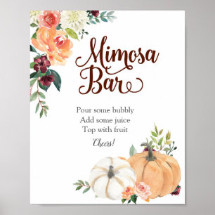 Póster Rótulo Marsala Pumpkin Floral Mimosa Bar