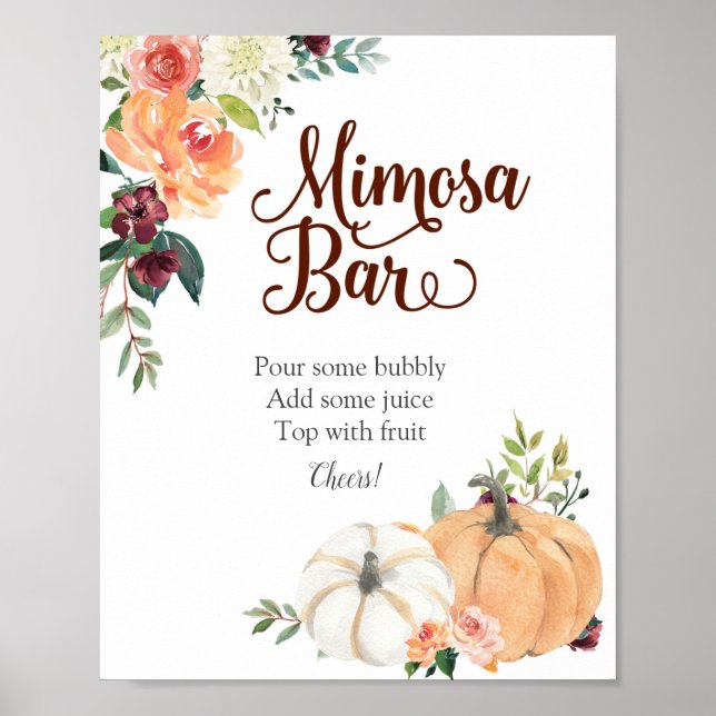 Póster Rótulo Marsala Pumpkin Floral Mimosa Bar (Frente)