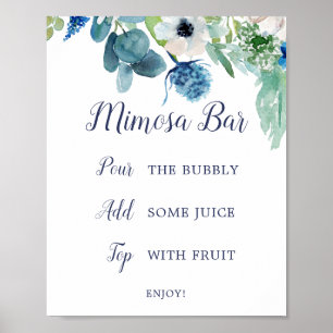 Póster Rótulo Mimosa Bar con ducha de novia clásica de fl