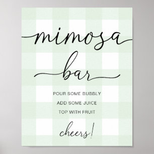 Póster Rótulo Mimosa Bar Mint Green Gingham Baby Shower