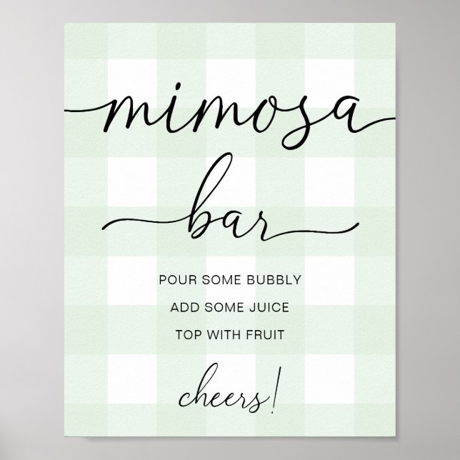 Póster Rótulo Mimosa Bar Mint Green Gingham Baby Shower (Frente)