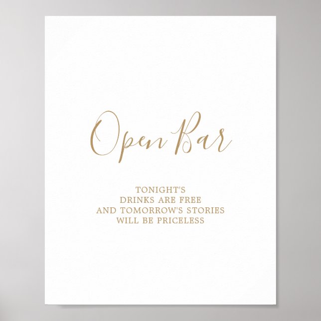 Póster Rótulo minimalista Gold Open Bar (Frente)