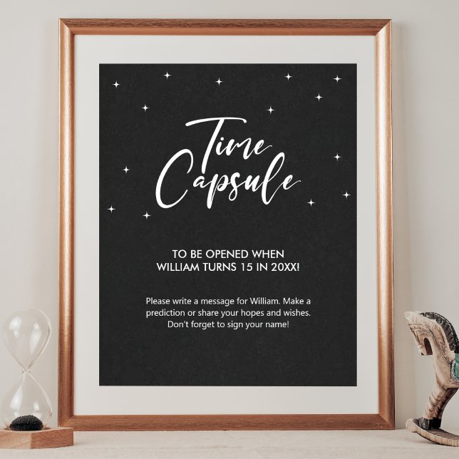 Póster Rótulo mínimo de la cápsula de tiempo de juegos de (Minimal Baby Shower Games Time Capsule Sign)