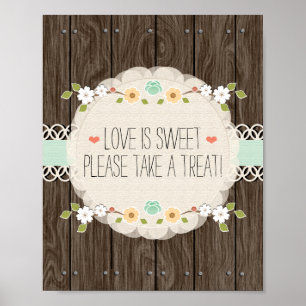 Póster Rótulo Mint Boho Rustic Wedtic Shower Candy Bar