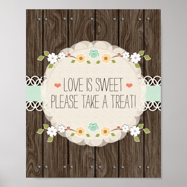 Póster Rótulo Mint Boho Rustic Wedtic Shower Candy Bar (Frente)