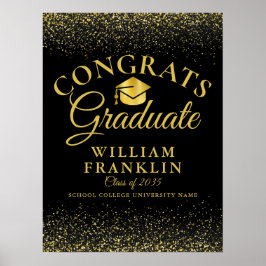 Póster Rótulo Moderno De Graduación De Purpurina Negro Y