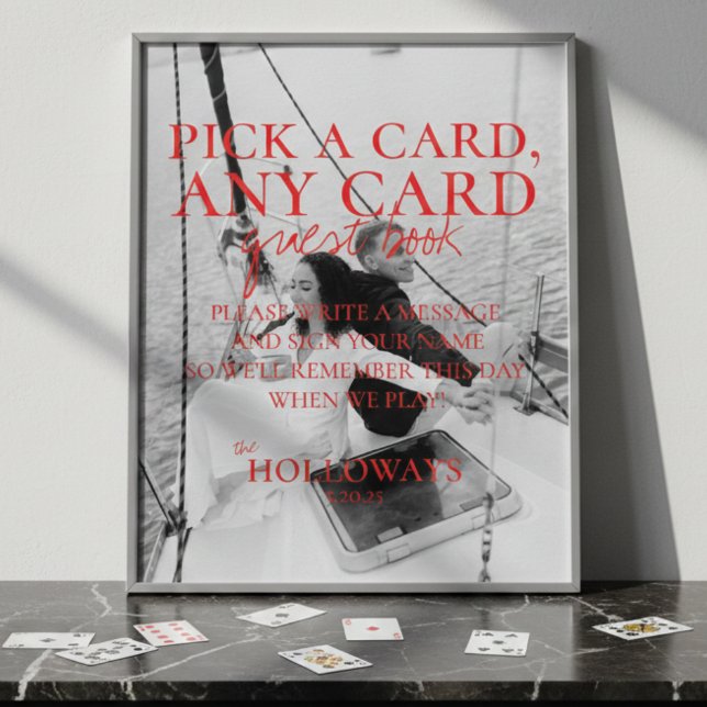 Póster Rótulo moderno de la tarjeta de reproducción manus (Modern Handwritten Playing Card Guest Book Sign)