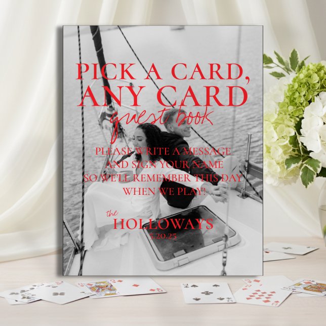 Póster Rótulo moderno de la tarjeta de reproducción manus (Add a fun and interactive touch to your wedding with this Modern Playing Card Guest Book Sign!)