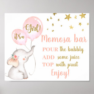 Póster Rótulo Momosa Chica Baby Shower Elefante Rosa