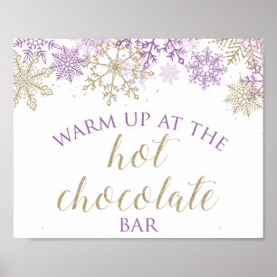 Póster Rótulo morado de bar de chocolate caliente de invi