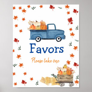 Póster Rótulo naranja Calabaza Vintage Truck Watercolor F