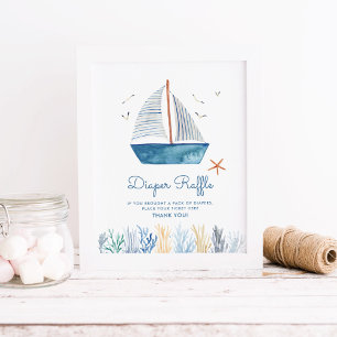 Póster Rótulo Nautical Baby Shower Diaper Raffle