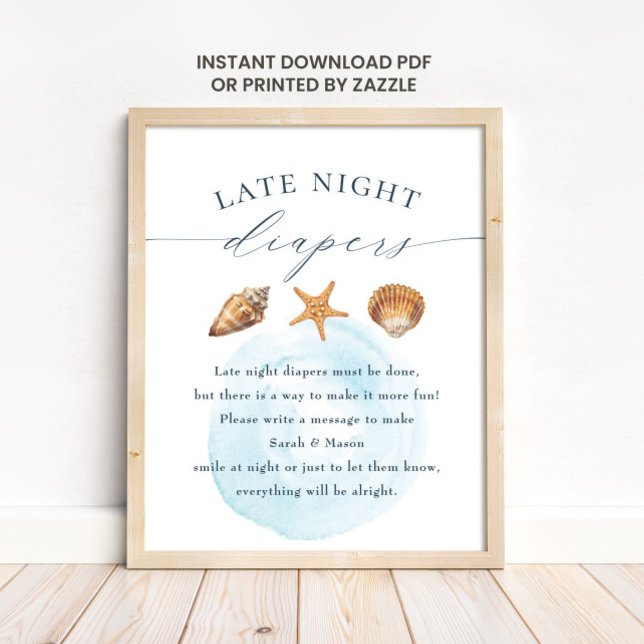 Póster Rótulo Nautical Baby Shower "Late Night Diapers" (Subido por el creador)