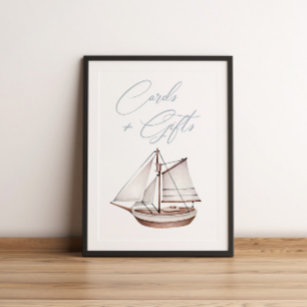 Póster Rótulo Nautical Ocean Sailboat Cards and Gifts