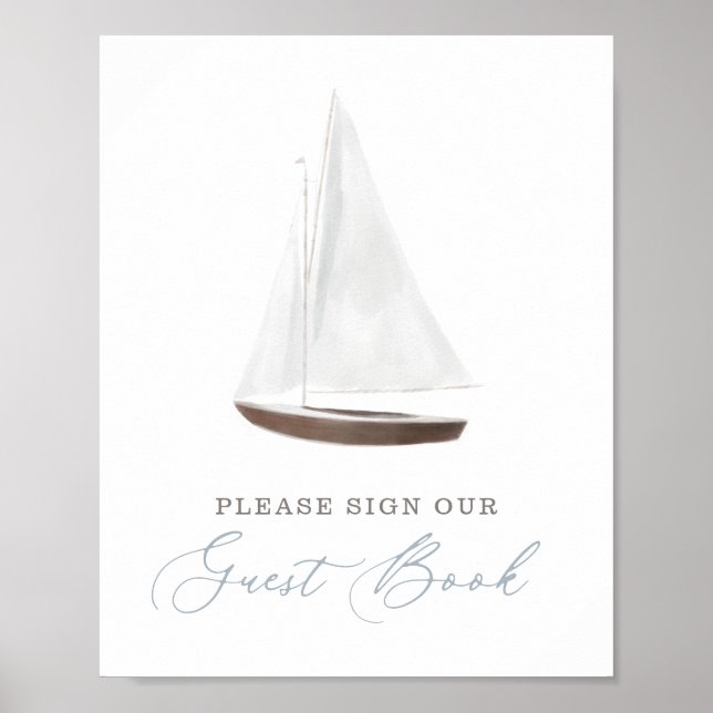 Póster Rótulo Nautical Sailboat Baby Shower Guest Book (Frente)