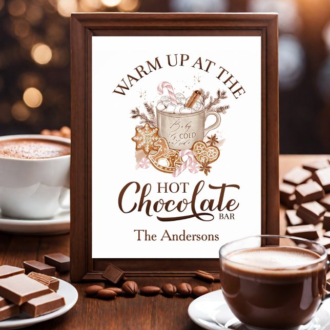 Póster Rótulo  Navidades beige de bar de chocolate calien (Hot Chocolate Bar Sign Beige Christmas Poster)
