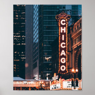 Póster Rótulo Neon De Chicago Illinois De Noche