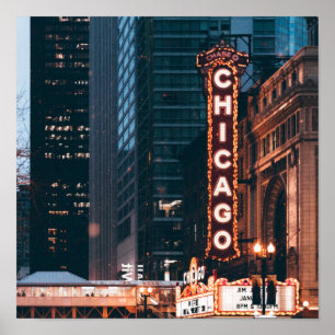 Póster Rótulo Neon De Chicago Illinois De Noche