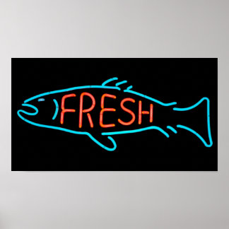 Póster Rótulo Neon de pescado fresco