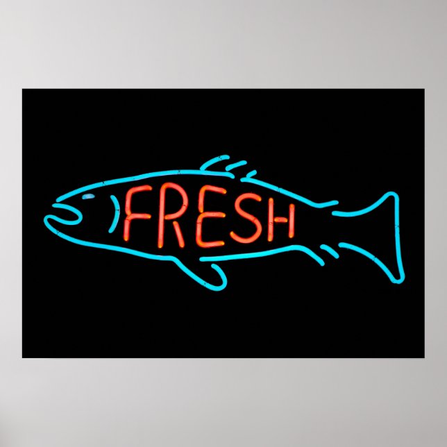 Póster Rótulo Neon de pescado fresco (Frente)