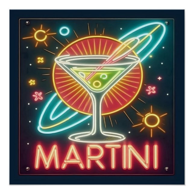 Póster Rótulo Neon Martini de Mid Century (Anverso)