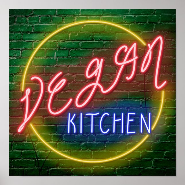 Póster Rótulo Neon Vegan Kitchen (Frente)