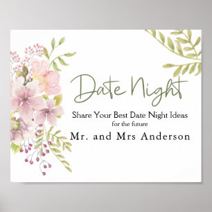 Póster Rótulo nocturno color rosa Rubor Magnolia Floral D
